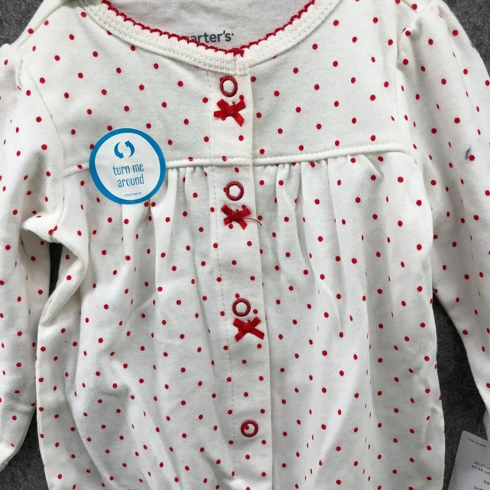 NWT Carter's Baby 6M Footed Pajamas 2 Piece BUNDLE Snap Button Heart Cherry Girl